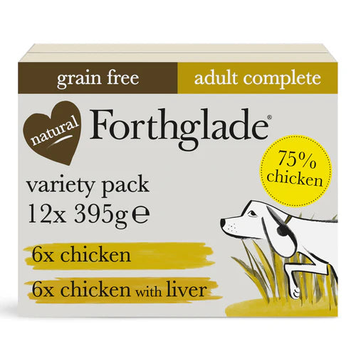 Forthglade Complete Chicken & Chicken With Liver Natural Wet Dog Food Variety Pack (12x395g)