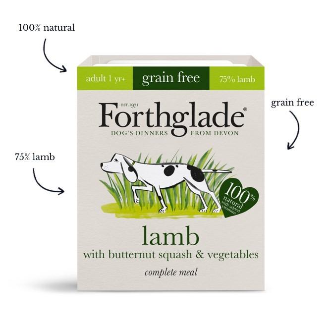 Forthglade Complete Meal Grain Free Lamb with butternut squash & vegetables natural wet dog food (18x395g)