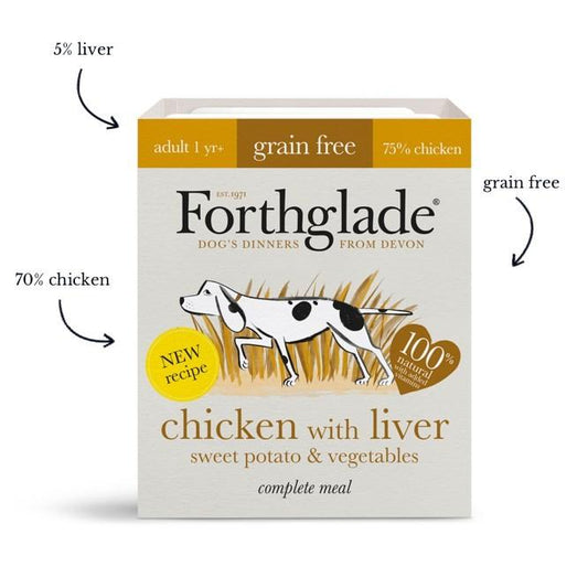 Forthglade Complete Meal Grain Free Chicken & Liver with sweet potato & vegetables natural wet dog food (18x395g)