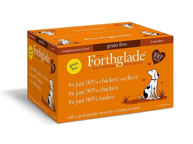 Forthglade Just Chicken, Chicken With Liver & Turkey Natural Wet Dog Food Variety Pack (12x395g)