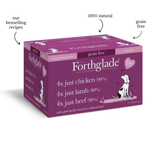 Forthglade Just Chicken, Lamb & Beef Natural Wet Dog Food Variety Pack (12x395g)