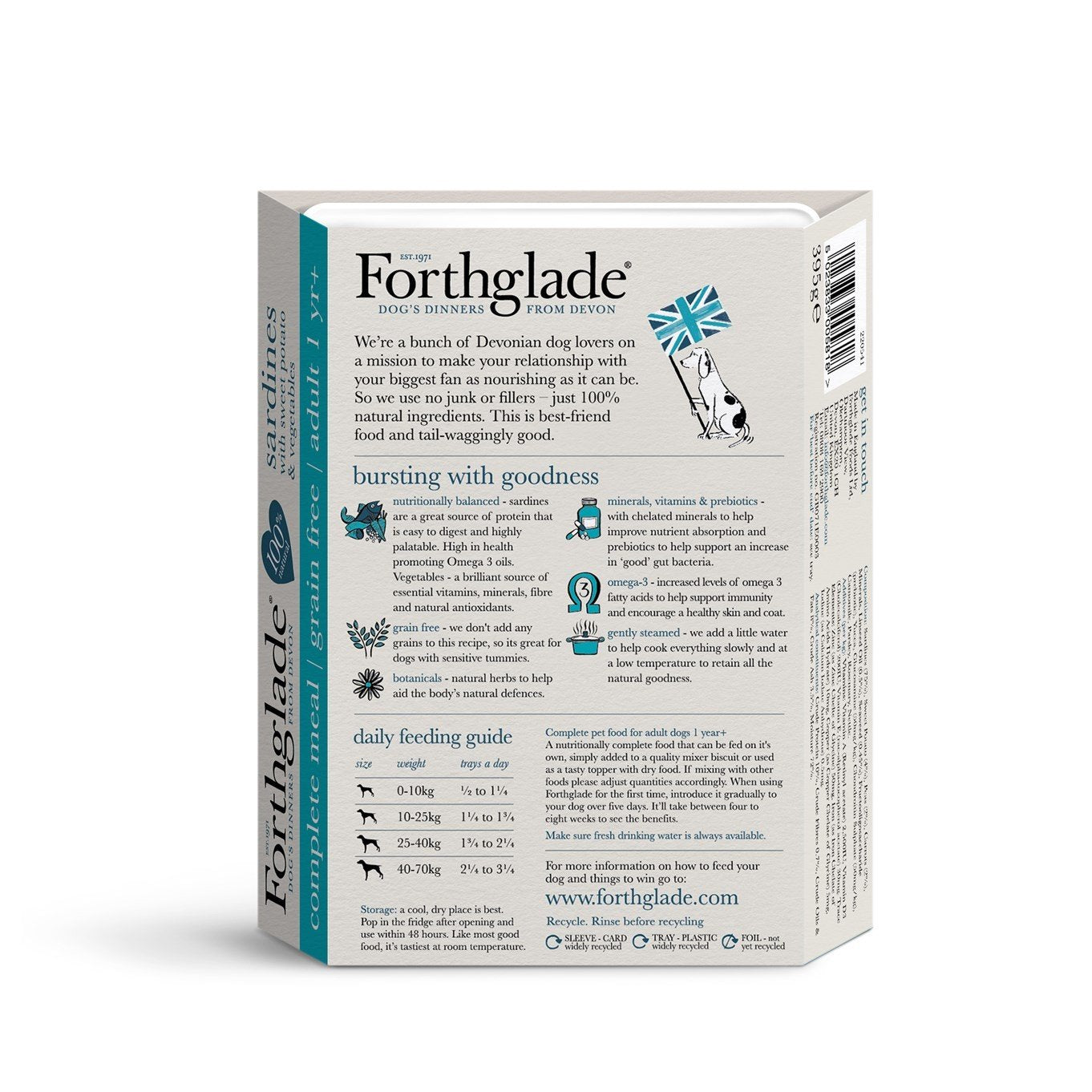 Forthglade Complete Meal Grain Free Sardines with sweet potato & vegetables natural wet dog food (18x395g)