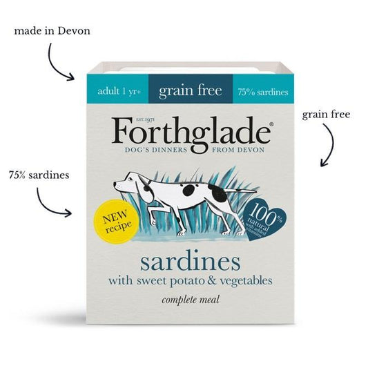 Forthglade Complete Meal Grain Free Sardines with sweet potato & vegetables natural wet dog food (18x395g)