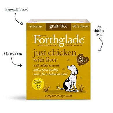 Forthglade Just 90% Just chicken with liver natural wet dog food (18x395g)
