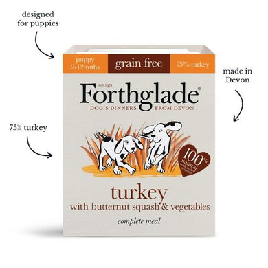 Forthglade Complete Meal Grain Free Turkey with butternut squash & vegetables Natural Wet Dog Food Puppy (18x395g) moo