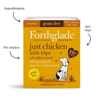 Forthglade Just 90% Just chicken with tripe natural wet dog food (18x395g)